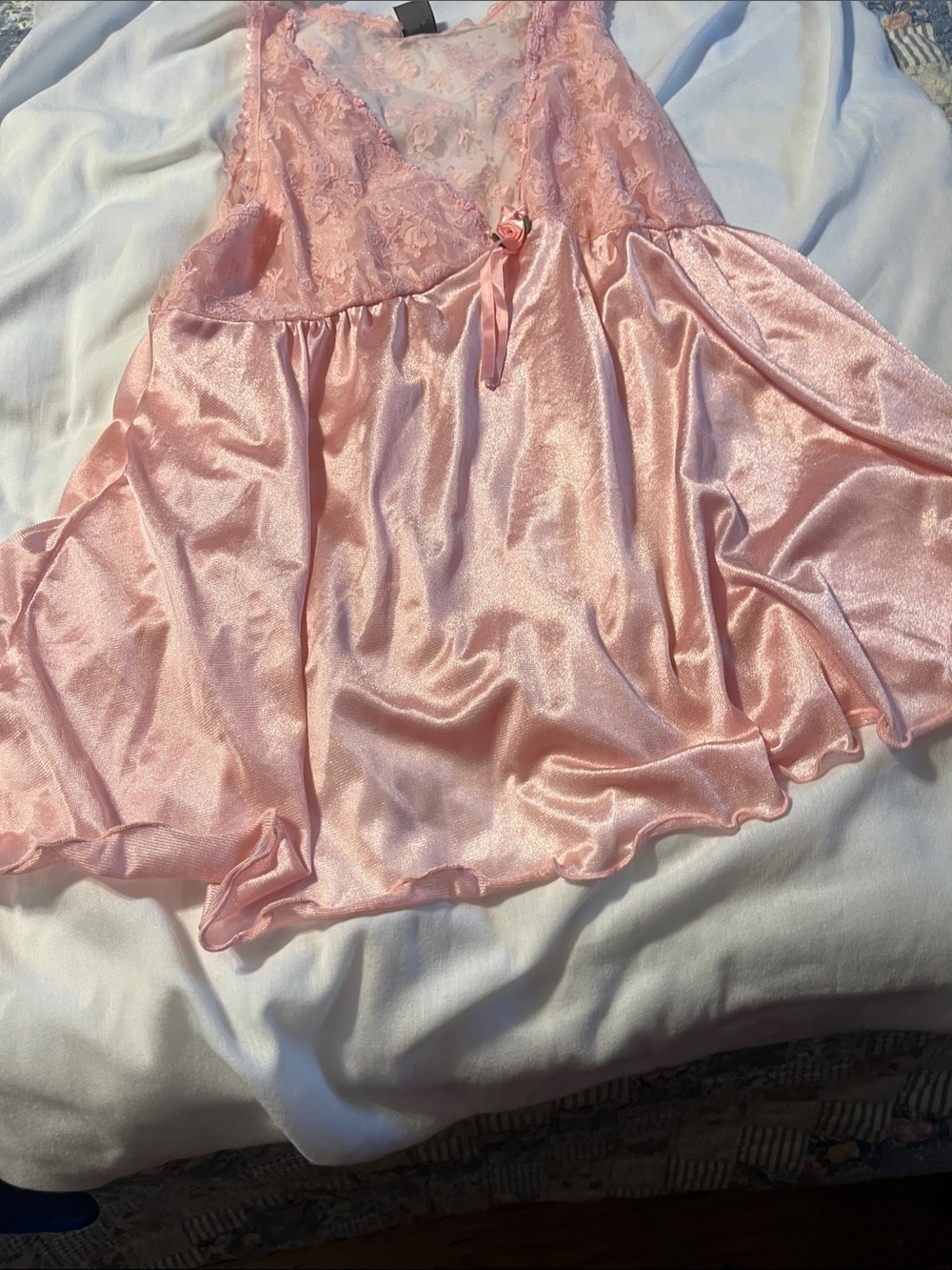 Silky Lace-Trim Pink Chemise Nightdress